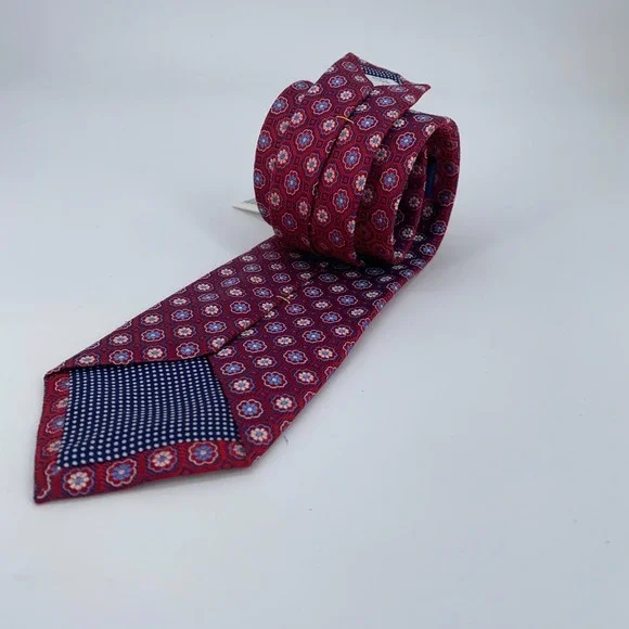Eton Tie Mens One Size Red Blue Floral Silk Classic Fit Necktie England Made‎